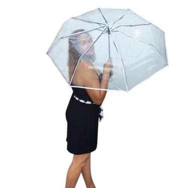 Imagem de Guarda Chuva Dobrável Transparente Unissex Casamento Viagem - Lucky, B