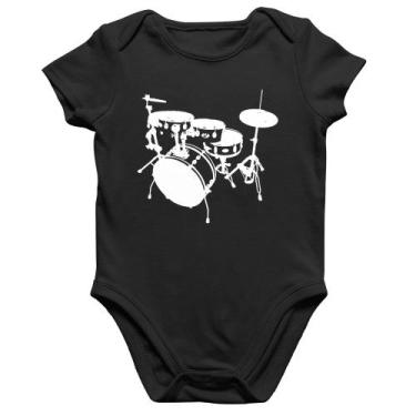 Imagem de Body Bebê Algodão Bateria Música Baterista - Foca na Moda, Preto, P