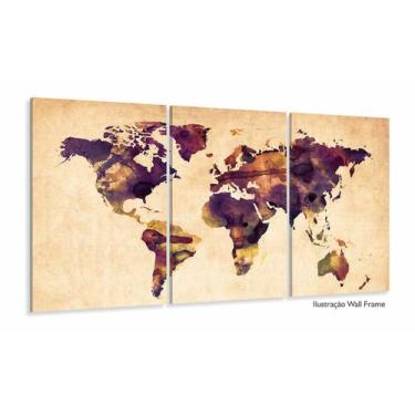 Imagem de Quadro Mapa Mundi Colorido Vintage Em Tecido 3 Peças 125x60 - Wall Fra