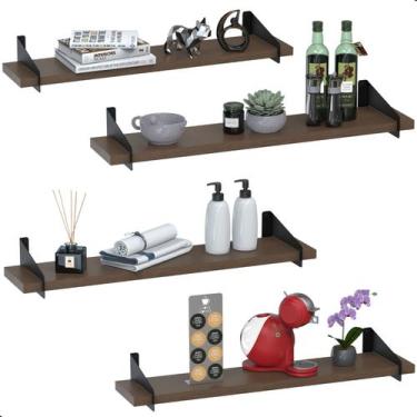 Imagem de 4 Prateleiras De Madeira Estilo Industrial Suspensa Max60p - CasaMóvei