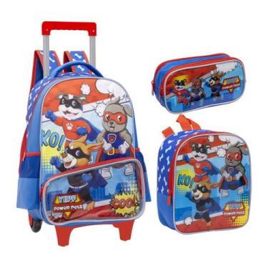 Imagem de Kit Mochila de Rodinha Lancheira e Estojo Power Pets Yepp MIM6330, Azu