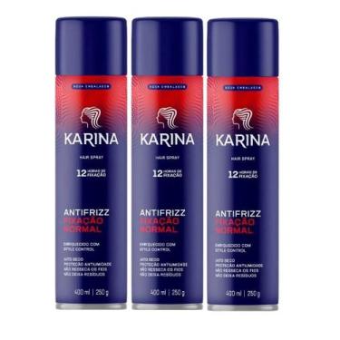 Imagem de Kit Hair Spray Karina Fixação Normal 400ml - 3 UNIDADES - Flora