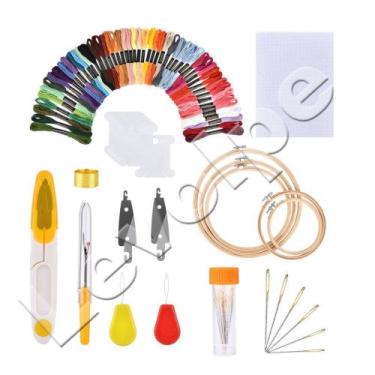 Imagem de Kit Agulha Para Bordados + 5 Bastidores + Linhas 50 Cores - Levolpe