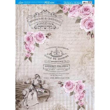 Imagem de Papel Decoupage Elôi Fachado Litoarte PDZinho-018 Dama no Banco e Rosa