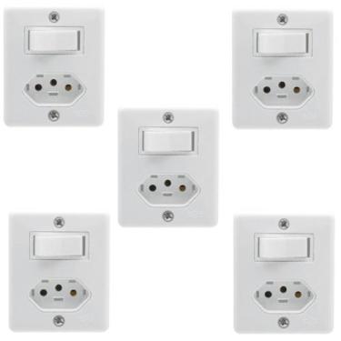 Imagem de Kit 5 Conjunto Interruptor Simples + Tomada 20A Sobrepor Box