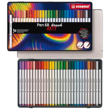 Imagem de Caneta com ponta de fibra premium - Caneta STABILO 68 pincel ARTY Tin de 30 cores sortidas