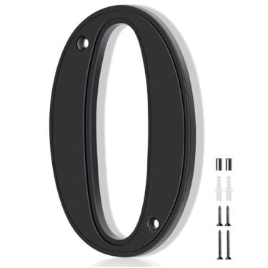 Imagem de Números de casa 0, Emotionlite 12,7 cm liga de zinco vintage números de casa para fora e interior, preto, 4 x parafusos 2 x espaçadores, 1 pacote