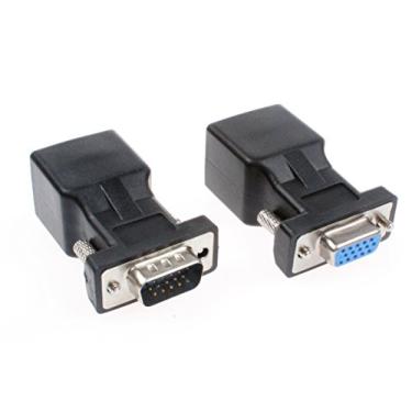 Imagem de Adaptador VGA para RJ45 extensor VGA Cat5 20 metros Cat6 25 metros VGA 15 pinos para RJ45 macho fêmea cabo conector de rede suporta 720P 1080I 1080p analógico HD transmissão (pacote com 2), Preto, 1 Male + 1 Female