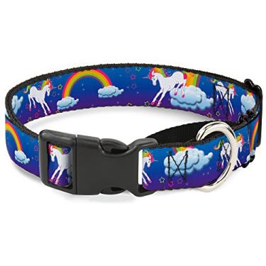 Imagem de Buckle-Down Coleira para cães com estampa de unicórnios/arco-íris/estrelas azul/roxo, 3,8 cm de largura - serve para pescoço de 45,7 a 81,2 cm - Grande