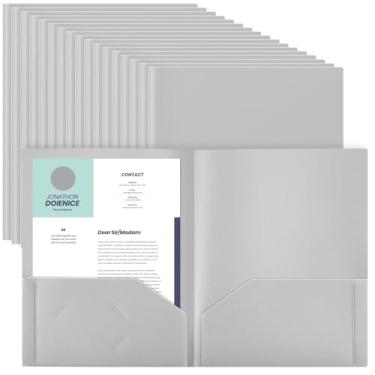 Imagem de Gueevin 150 pastas de plástico com bolsos, duas pastas de bolso, tamanho carta, pastas escolares resistentes, porta-cartões de visita para escritório em casa, escola, negócios, 29 x 24 cm (cinza