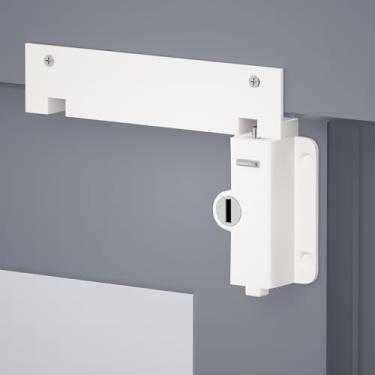 Imagem de HOMOTEK Pacote com 2 fechaduras deslizantes de porta de pátio para portas de vidro para trava horizontal com chave, universal para qualquer porta deslizante e trilho superior ou inferior, branco