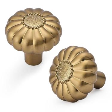 Imagem de HARPOON Puxadores de armário, puxador redondo vintage, puxador de gaveta moderno, ferragens de armário de bar de cozinha, pacote com 10, 3 cm, champanhe dourado