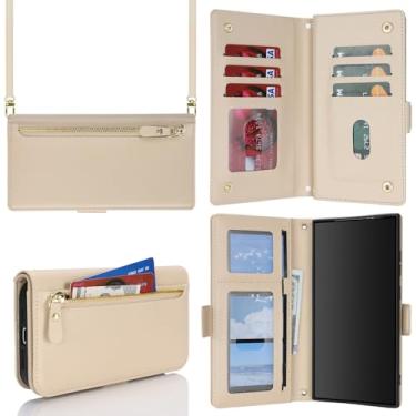 Imagem de SunYoo Capa carteira para Samsung Galaxy S23 Ultra com suporte para cartão para mulheres, capa S23 Ultra com alça transversal, couro PU à prova de choque suporte com zíper bolso flip capa para celular