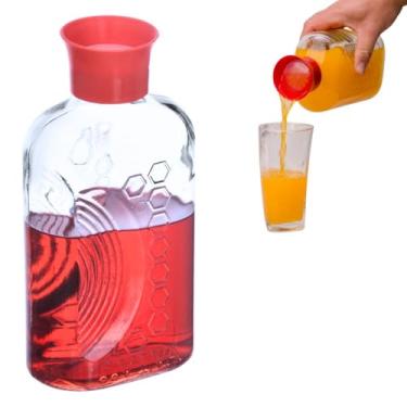 Imagem de Garrafa de Vidro Geladeira para Água Refrigerante, Suco, 1 litro com Plastica Tampa Automática