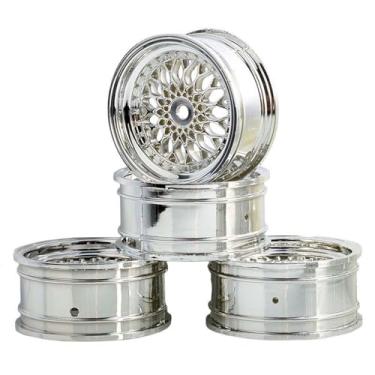 Imagem de LAFEINA 4PCS RC Car Diameter 52mm Plating Plastic Wheels Rims Replacement for 1/10 RC On Road Touring Racing Drift Car (Offset 3mm, Silver)