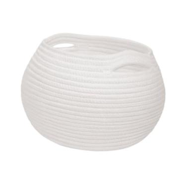 Imagem de ＫＬＫＣＭＳ Cesta de armazenamento tecida com alça, cesta decorativa pequena redonda da escaninho do recipiente para revistas dos brinquedos das toalhas, Branco