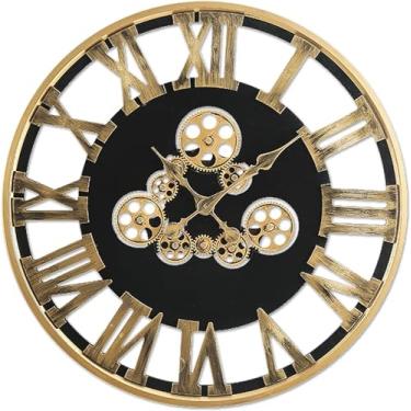Imagem de Relógio de parede com engrenagens móveis reais de 61 cm, relógios grandes e modernos de metal para decoração de sala de estar, steampunk industrial, exclusivo, vintage, rústico, decorativo, para casa,