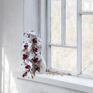 Imagem de 1 Galho de Orquídea Branca com Vinho Artificial - Flor Permanente Para