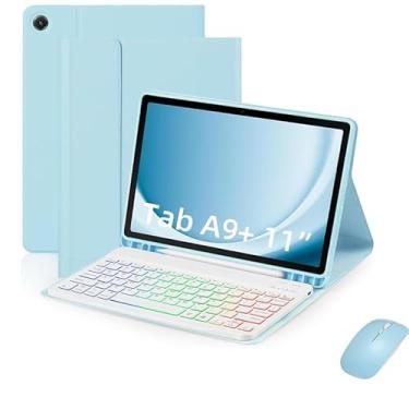 Imagem de Camada de teclado para Samsung Galaxy Tab A9 Plus 11 ", Touchpad Layer Back Round Keys e Mouse Teclado de cor agradável removível Touch Keyboard Layer-azul