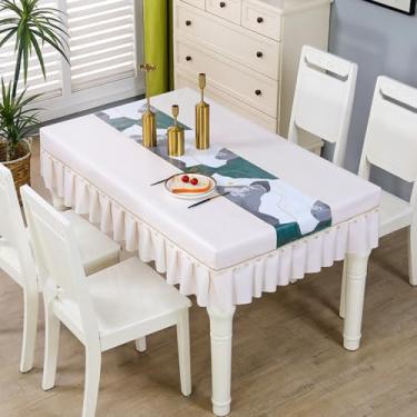 Imagem de Toalha de mesa ajustada simples moderna retangular toalha de mesa impermeável resistente a manchas protetor de mesa com saia para mesa de jantar/festa/casamento decorativa-off-white|||70 x 120 cm/27,5