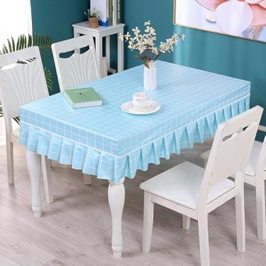 Imagem de Toalha de mesa com estampa xadrez simples, toalha de mesa retangular para banquetes, festas, casamento, jantar, lavável, protetor de mesa, decoração de mesa, azul, 70 x 120 cm
