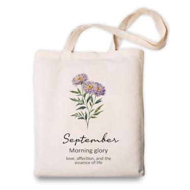 Imagem de OUZ Sacola de lona de flor de aniversário, presente personalizado para sua mãe, amiga, aniversário, formatura, Natal, Bege01, Large