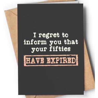 Imagem de Cartão engraçado de aniversário de 60 anos para homens ou mulheres com envelope | Cartão de piadas para alguém que está completando 60 anos | Ideia de presente original e única para a família, amigos ou um colega de trabalho. | I Regret To Fifties
