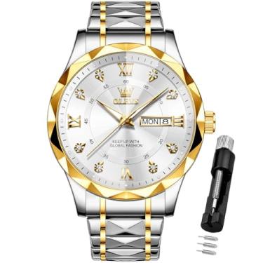 Imagem de OLEVS Relógios masculinos luxuosos, casuais, com mostrador grande, de aço inoxidável, à prova d'água, para negócios, analógico, luminoso, data, relógios masculinos, relógio prata masculino 09, relógio