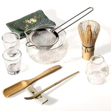 Imagem de CAMATET Conjunto de 10 peças de batedor Matcha, tigela matcha de vidro de 500 ml, suporte de batedor e copo medidor, colher de bambu matcha e peneira inoxidável, kit de ferramentas para fazer chá