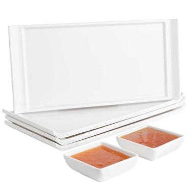 Imagem de Prato de jantar retangular com 4 pratos 28 cm x 14 cm, super branco, louça elegante, 100% melamina, não quebrável, durável