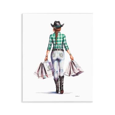 Imagem de Stupell Industries Design artístico de placa de parede Country Cowgirl Shopper por Amanda Greenwood, 28 x 35 cm