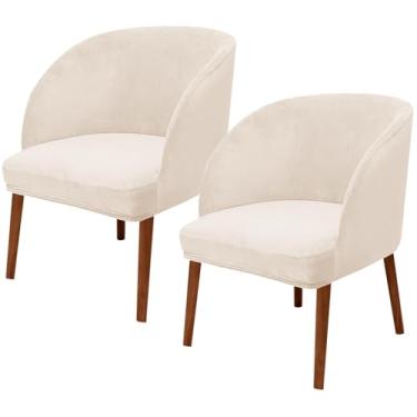 Imagem de Capa de cadeira de veludo com detalhe moderno de meados do século – protetor de poltrona com encosto redondo para sala de jantar, cozinha, sala de estar, escritório – 2 peças com encosto lateral, 04