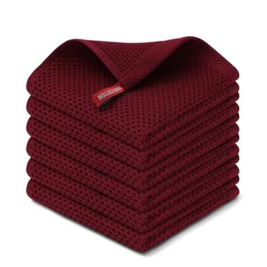 Imagem de Pano de prato Kitinjoy 100% algodão, kit com 6 unidades, tecido waffle, ultramacio e absorvente, secagem rápida, 30,5 x 30,5 cm, vinho