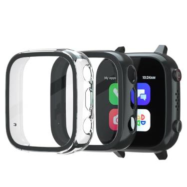 Imagem de SimpleThings Pacote com 2 protetores de tela compatíveis com relógio inteligente Cosmo JrTrack 3 e 4 Kids, capa rígida de PC com protetor de tela de vidro temperado transparente HD para crianças,