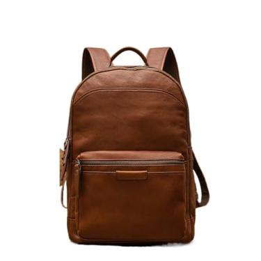 Imagem de Mochila de couro genuíno artesanal casual mochila masculina grande capacidade moda viagem saco acampamento(Brown)