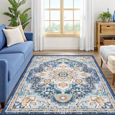 Imagem de Smiry Tapetes de área para sala de estar, tapetes estampados estilo boho chique, pelo baixo, não cai, fácil de cuidar, lavável na máquina, tapetes leves para quarto, sala de jantar, escritório em