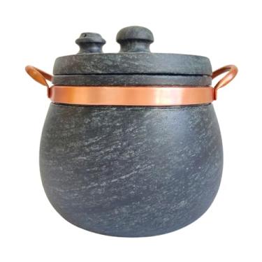 Imagem de Panela de Pressão 4 Lts Pedra Sabão Antiaderente Artesanal Alça De Cobre (Natural)