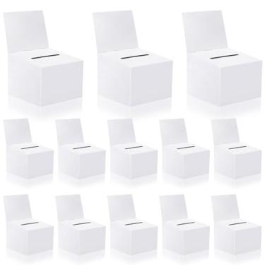 Imagem de 12 caixas de sorteio, caixa de papelão com compartimento para bilhete e cabeçalho removível, urna de 15 x 11 x 11 cm, caixa de doação, caixa de caridade para coletar concurso de votação de cartão de