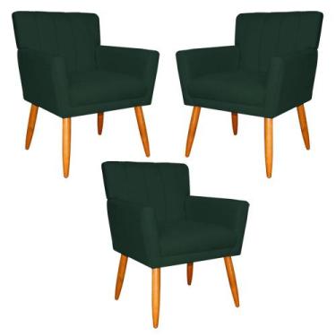 Imagem de Kit 3 Poltronas Decorativa para Sala de Estar Cecília Suede Verde - Mo