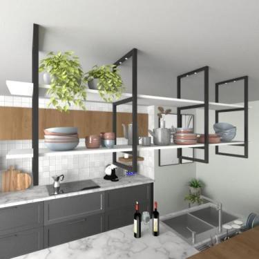 Imagem de Prateleira Industrial Suspensa Teto Cozinha pratileira prateleira mdf 