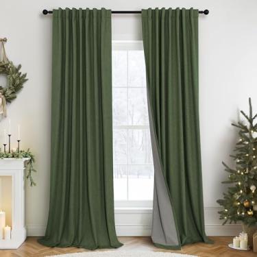 Imagem de Cortinas blecaute verdes de Natal para quarto de linho, luz verde-oliva, verde-oliva, escurecimento da janela, cortinas escuras para portas de teto, decoração moderna de meados do século, 272 cm de