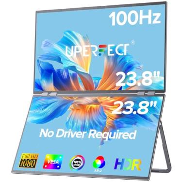 Imagem de UPERFECT Delta Monitor duplo portátil de 23 polegadas 100 Hz para extensor de tela de laptop, monitor triplo empilhado dobrável 1080p HDR 360° com suporte e VESA para laptop, PC, console de jogos e