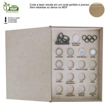 Imagem de Caixa Quadro Porta Moedas das Olimpiadas em Madeira mdf Colecao 17 Moedas Jogos Olimpicos - Decori Br