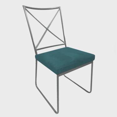 Imagem de Cadeira Sala de Jantar Escritório Office Clark Industrial Ferro Cinza Suede Azul Turquesa - Ahz Móveis