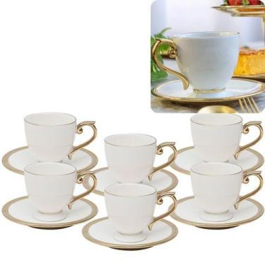 Imagem de Conjunto 6 Xícaras C/ Pires Porcelana Café 90ml Branco Bo... - WOLFF