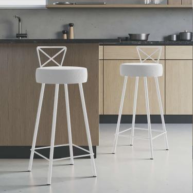 Imagem de Kit 02 Banqueta Alta Com Encosto Tânia Eiffel Cozinha Bar Bistrô Ferro Branco Suede Branco - Ahz Móveis