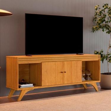 Imagem de Rack para TV até 65 Polegadas 100% MDF 2 Portas 160cm Ripado Pés Madei
