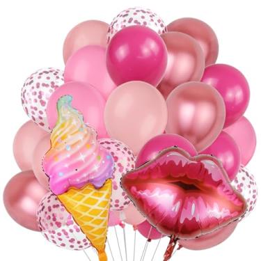 Imagem de 32PCS Pink Princesses Balloons Set, Soft Pink Metallic Rose Gold Latex Balloons Rose Red Confetti Balloon Lip/Ice Cream Foil Balloon for Women Party Decoration Girls Birthday Supplies