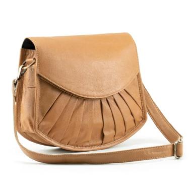 Imagem de Handmade World NDM Bolsa feminina de couro macio Flapover transversal The Grace com alça ajustável e overflap bolsa de viagem feminina, Marrom camelo, 11 Inch, Transversal