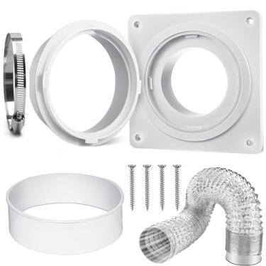 Imagem de Placa de parede de ventilação para secadora com mangueira de ventilação de secador de 10 cm x 2,4 m, kit de conector de ventilação de secador de conexão rápida, kit de conector de duto de secador de